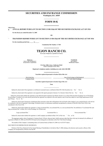 Thumbnail Tejon Ranch
 10-K Annual Report 