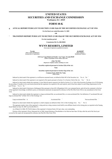 Thumbnail Wynn Resorts
 10-K Annual Report 