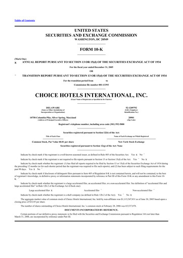 Thumbnail Choice Hotels International 10-K Annual Report 