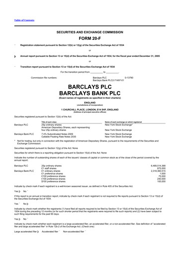 Thumbnail Barclays 20-F Annual Report 