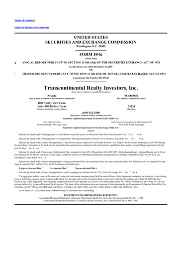 Miniature Transcontinental Realty Investors 10-K Rapport annuel 