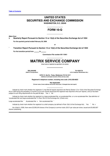 Thumbnail Matrix Service Company 10-Q Quarterly Report FY 