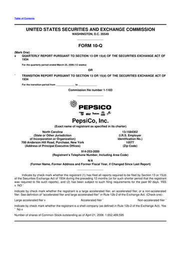 Miniature Pepsico 10-Q Rapport trimestriel  