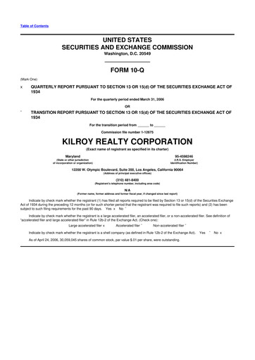 Thumbnail Kilroy Realty 10-Q Quarterly Report FY 