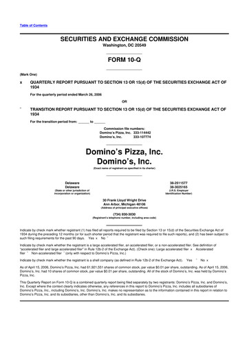 Thumbnail Domino's Pizza 10-Q Quarterly Report FY 