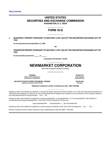 Miniature NewMarket Corp 10-Q Rapport trimestriel  