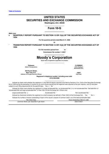 Thumbnail Moody's 10-Q Quarterly Report FY 