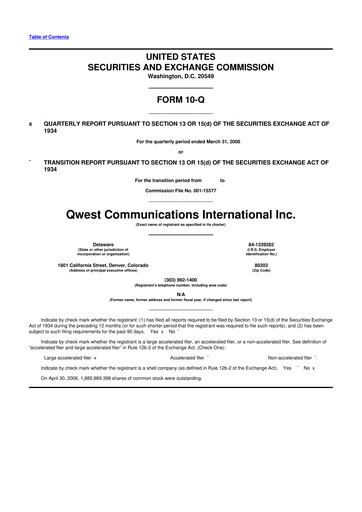 Thumbnail Qwest Communications International 10-Q Quarterly Report FY 