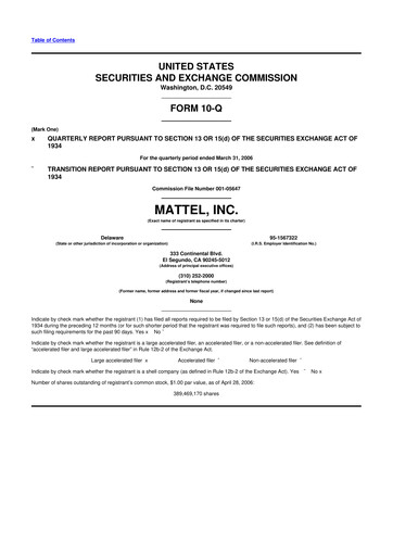 Thumbnail Mattel
 10-Q Quarterly Report FY 