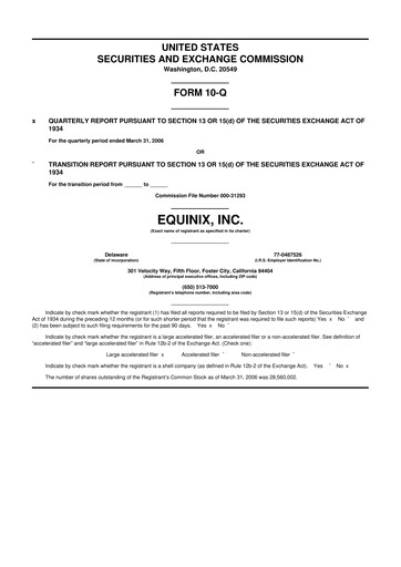 Thumbnail Equinix 10-Q Quarterly Report FY 