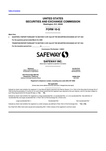 Thumbnail Safeway 10-Q Quarterly Report FY 