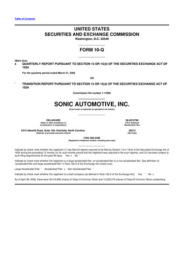 Thumbnail Sonic Automotive
 10-Q Quarterly Report FY 