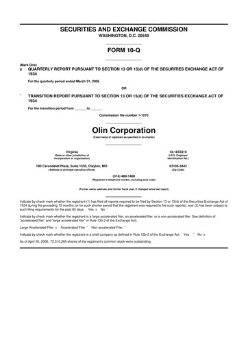 Thumbnail Olin Corporation 10-Q Quarterly Report FY 