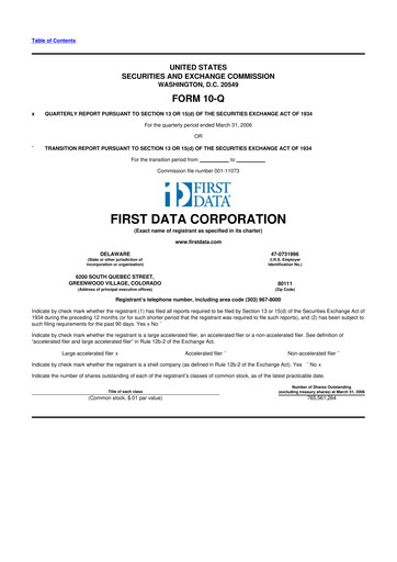 Thumbnail First Data Corporation 10-Q Quarterly Report FY 