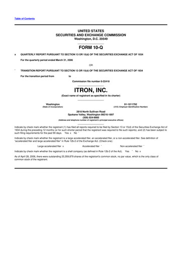 Thumbnail Itron
 10-Q Quarterly Report FY 