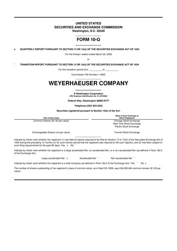 Thumbnail Weyerhaeuser
 10-Q Quarterly Report FY 