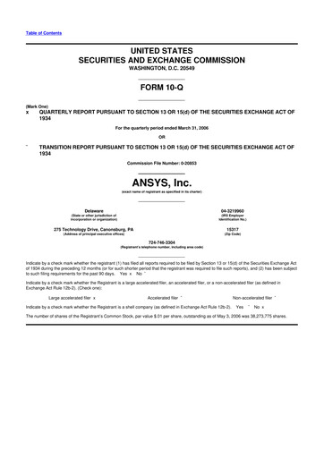 Vorschaubild Ansys 10-Q Quartalsbericht  