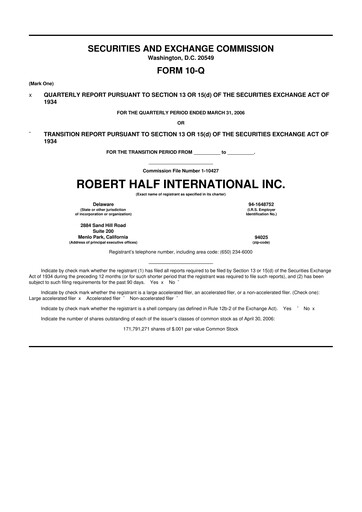 Miniature Robert Half 10-Q Rapport trimestriel  