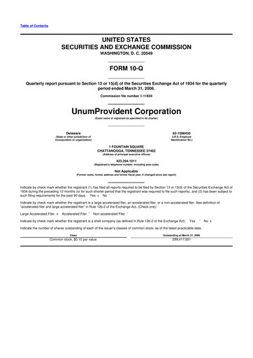 Miniature Unum 10-Q Rapport trimestriel  