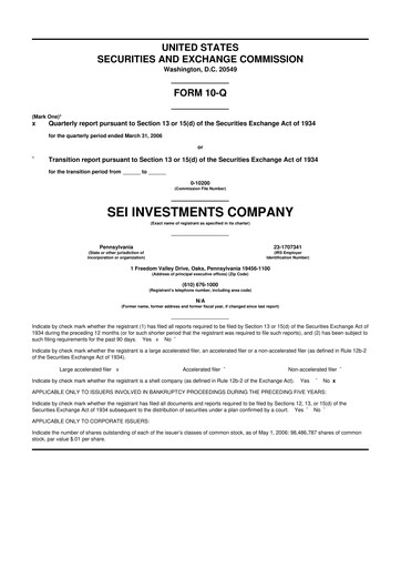 Thumbnail SEI Investments 10-Q Quarterly Report FY 