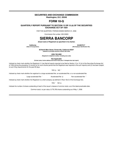 Thumbnail Sierra Bancorp
 10-Q Quarterly Report FY 