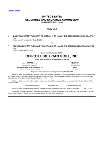 Thumbnail Chipotle Mexican Grill 10-Q Quarterly Report FY 