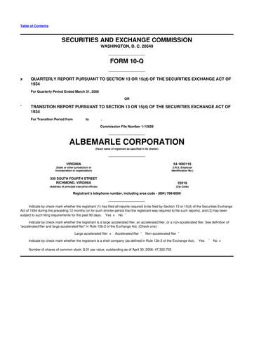 Miniature Albemarle 10-Q Rapport trimestriel  