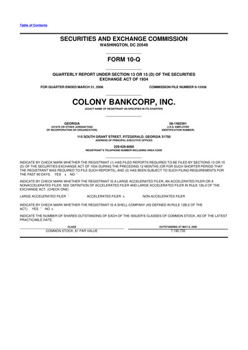 Vorschaubild Colony Bankcorp 10-Q Quartalsbericht  