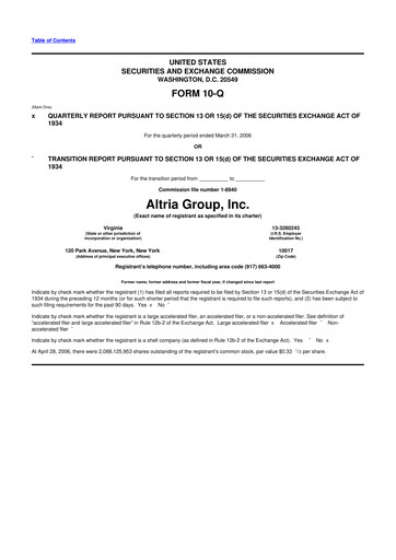 Thumbnail Altria Group 10-Q Quarterly Report FY 