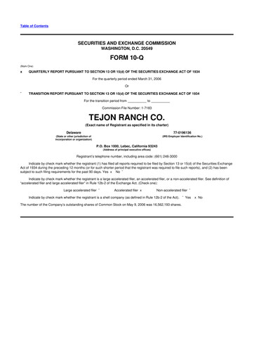 Thumbnail Tejon Ranch
 10-Q Quarterly Report FY 