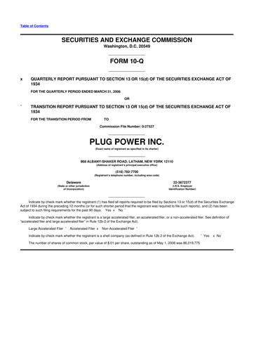 Thumbnail Plug Power 10-Q Quarterly Report FY 