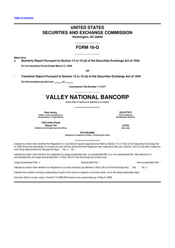 Thumbnail Valley Bank 10-Q Quarterly Report FY 