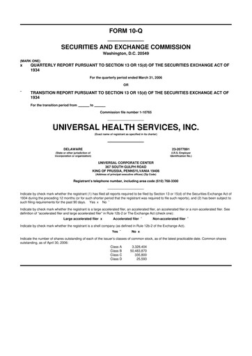 Thumbnail Universal Health Services
 10-Q Quarterly Report FY 