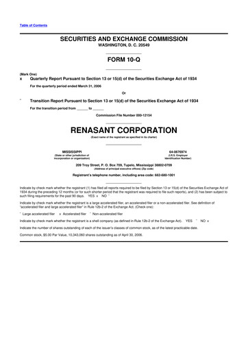 Miniature Renasant Corp 10-Q Rapport trimestriel  