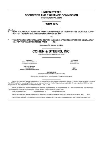 Thumbnail Cohen & Steers 10-Q Quarterly Report FY 