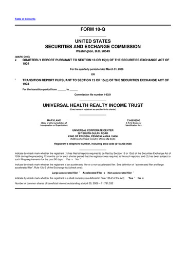 Vorschaubild Universal Health Realty Income Trust 10-Q Quartalsbericht  