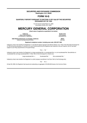 Thumbnail Mercury General
 10-Q Quarterly Report FY 