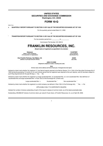 Miniature Franklin Resources 10-Q Rapport trimestriel  