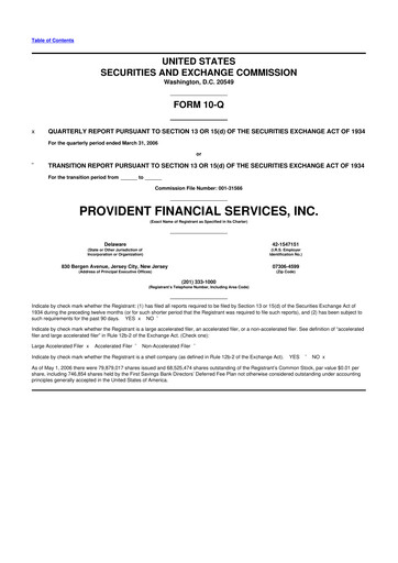 Thumbnail Provident Financial Services 10-Q Quarterly Report FY 