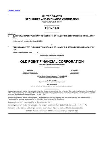 Thumbnail Old Point Financial 10-Q Quarterly Report FY 