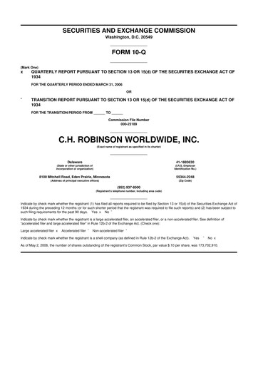 Thumbnail C. H. Robinson 10-Q Quarterly Report FY 