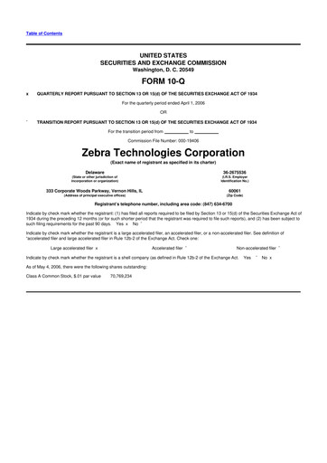 Miniature Zebra Technologies 10-Q Rapport trimestriel  