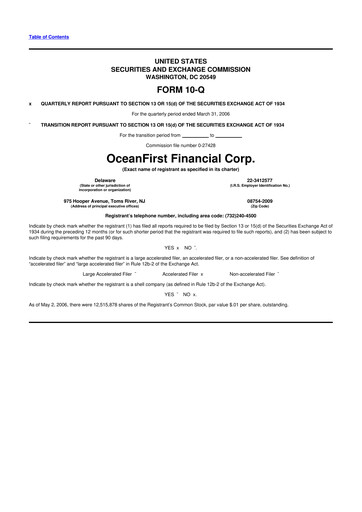 Thumbnail OceanFirst Financial 10-Q Quarterly Report FY 