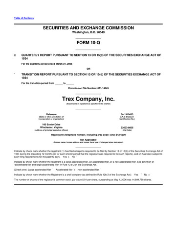 Vorschaubild Trex 10-Q Quartalsbericht  