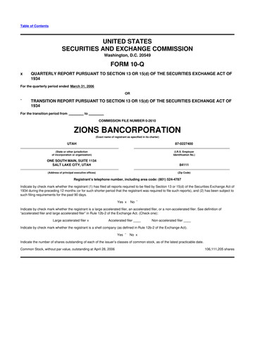 Miniature Zions Bancorporation
 10-Q Rapport trimestriel  