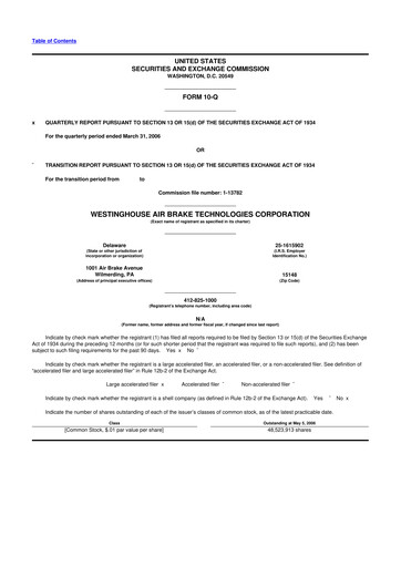 Miniature Wabtec 10-Q Rapport trimestriel  