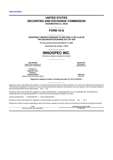 Thumbnail Innospec 10-Q Quarterly Report FY 