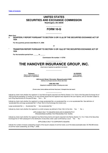 Thumbnail Hanover Insurance Group 10-Q Quarterly Report FY 