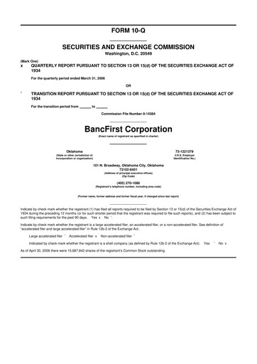 Thumbnail BancFirst 10-Q Quarterly Report FY 