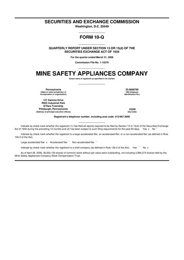 Miniature MSA Safety 10-Q Rapport trimestriel  